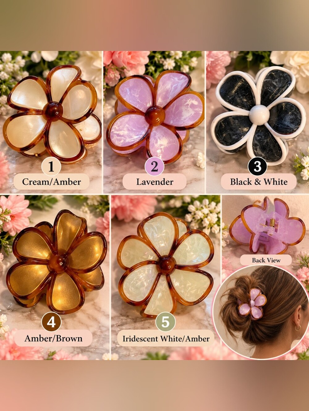 🌸 Acrylic Flower Hair Claw Clip – Choose Your Favorite Color 🌸